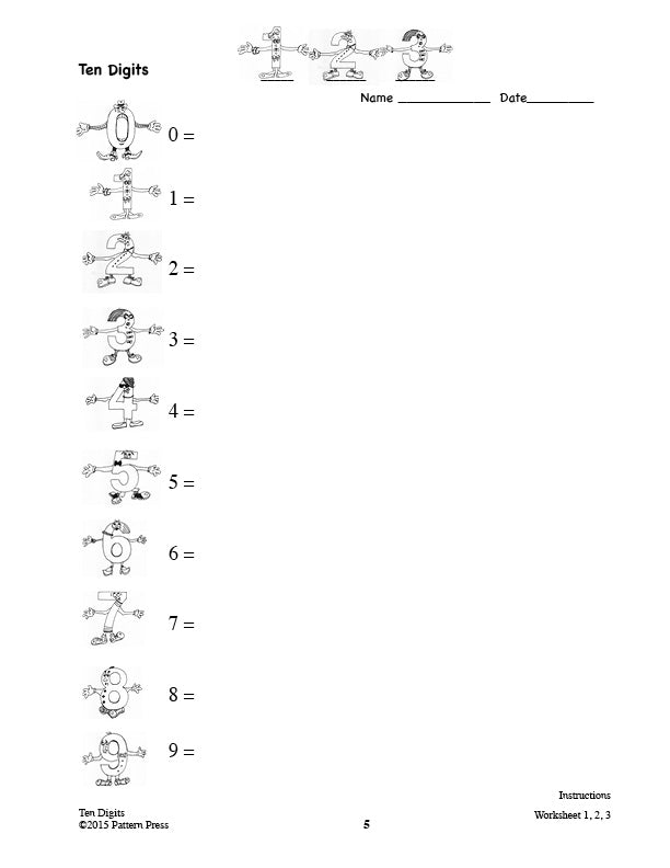 Ten Digits printable math worksheet for number sense and creative mathematical thinking